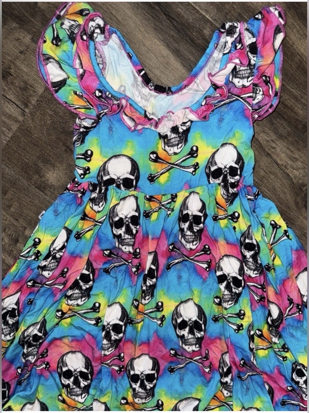 B&R Rainbow Skulls Tiedye Bamboo Twirl 3T💀🌈 - Picture 3 of 7